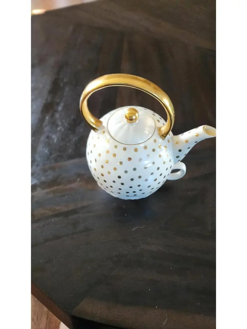 Anthropologie Sweet Sentiment Gold Dot Stacking Teapot & Cup Set Flawless